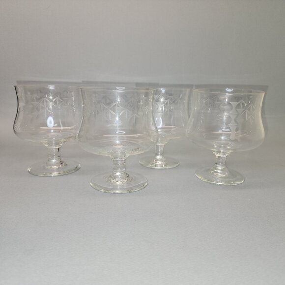MCM Bamboo Etched Cocktail Glasses - Great for Tiki Bar - Set of 4 - Picture 2 of 5